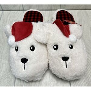 Jammies For Families Mens Christmas Bear Santa Slippers White Plush Shoes 10/11